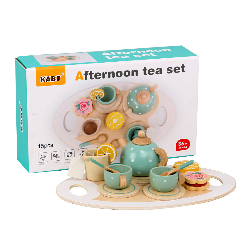 Picture of Children's kitchen play house tea set suit wooden toy afternoon tea girl simulation toy 3 years old teapot tea cup