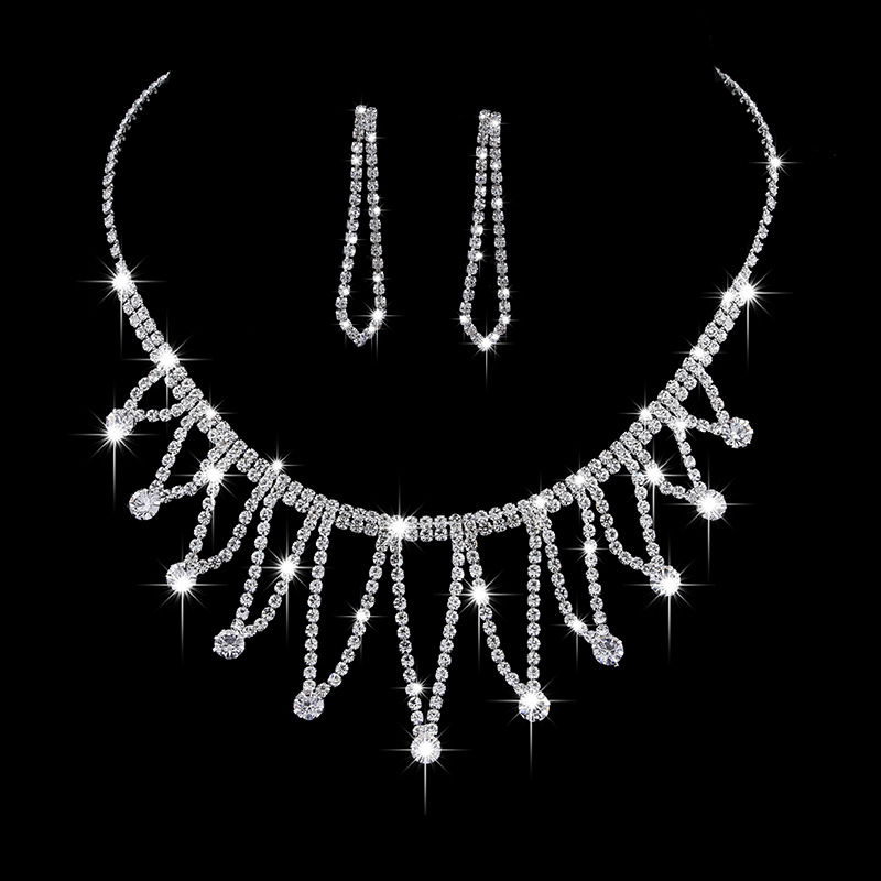 Foreign trade jewelry wholesale AliExpress South Korea jewelry silver copper women's necklace/earrings jewelry suit