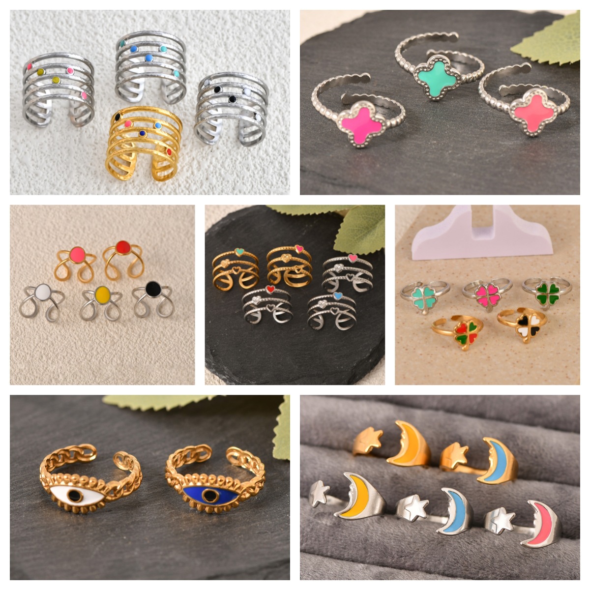 Colorful Ring Women's Niche Design High-End Personalized Retro Hydraulic Open Ring Inlaid with Zircon Colorfulful Ring