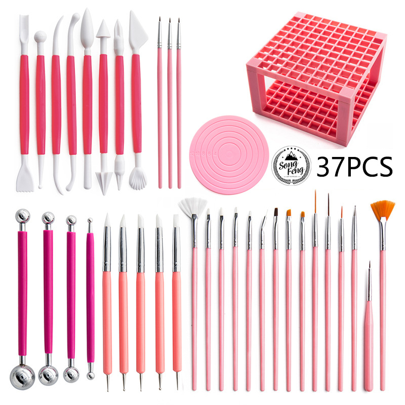 Cross-border ceramic tools 37 pieces of suit clay clay stone plastic clay turntable silicone point drill Gouline pen storage box