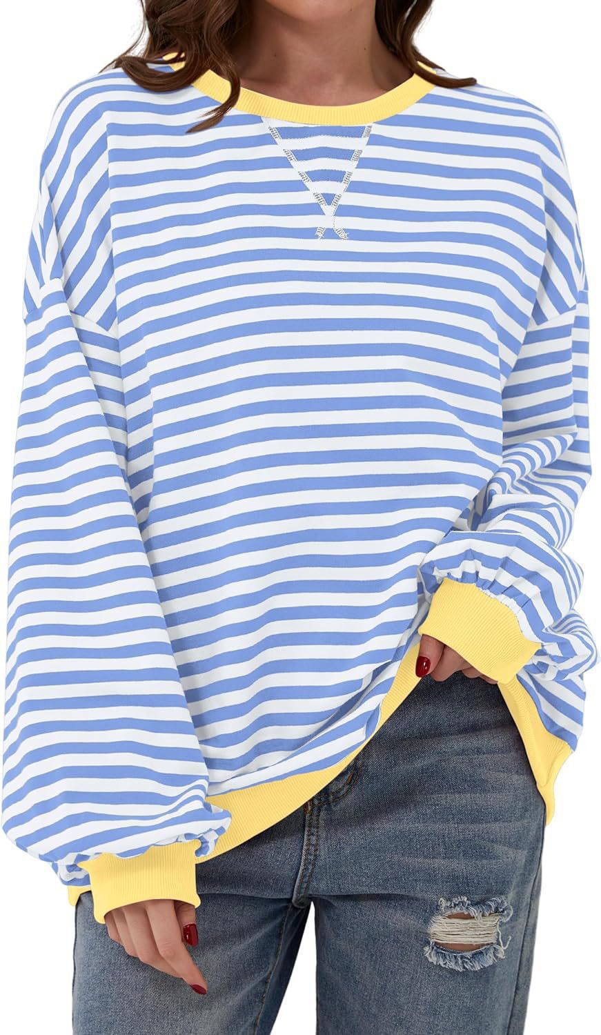 Picture of Europe and the United States cross-border Amazon autumn and winter new casual striped color matching T-shirt top