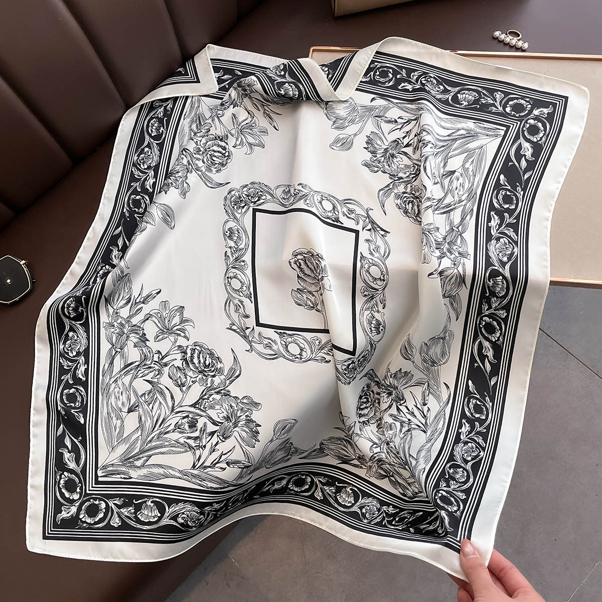Picture of New Style Simple Silk Elegant Scarf Decorative Square Scarf Sunscreen Shawl Neck Protection Scarf Heap Tie Scarf