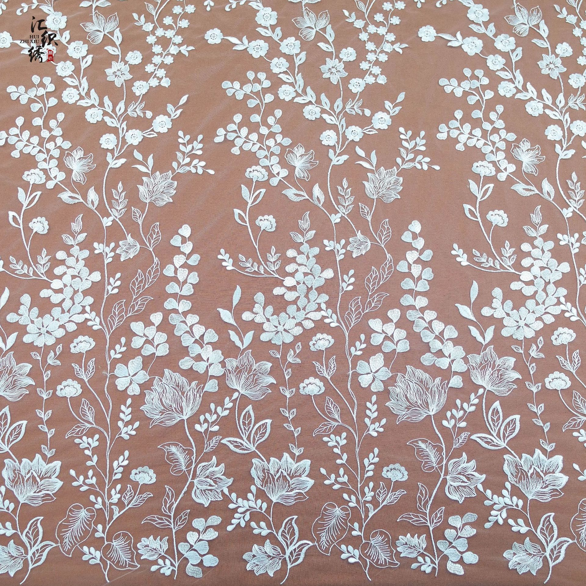 Picture of French wedding dress embroidery fabric polyester light positioning large flower embroidery cloth stage clothing fashion accessories lace fabric