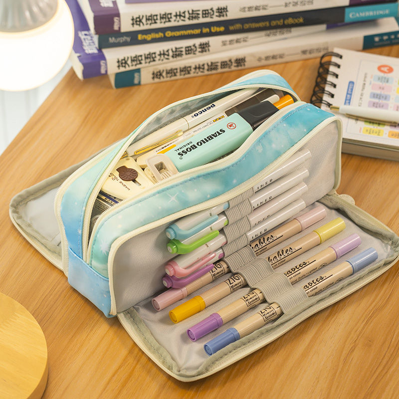 Picture of in stock Double Open Canvas Pencil Bag Wholesale Multi-layer Large Capacity Student Junior High School Student Pencil Case Multifunctional Simple Stationery Bag