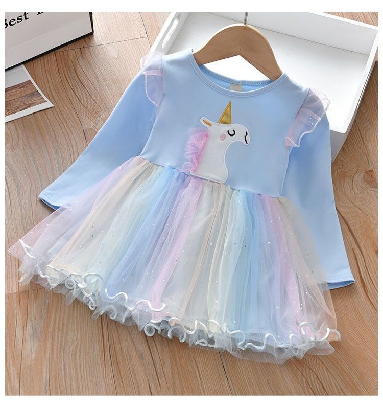 Picture of Autumn 2025 New Girls' dress Long Sleeve Princess Elsa Dress Unicorn Cloth Embroidered Western Style Girls' Dress