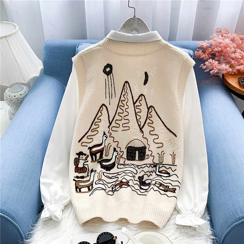 Picture of V-Neck Vest Outer Wear Spring and Autum 2024 New Women's Clothing Retro Stacked Knitted Vest Waistcoat Fashionable Top