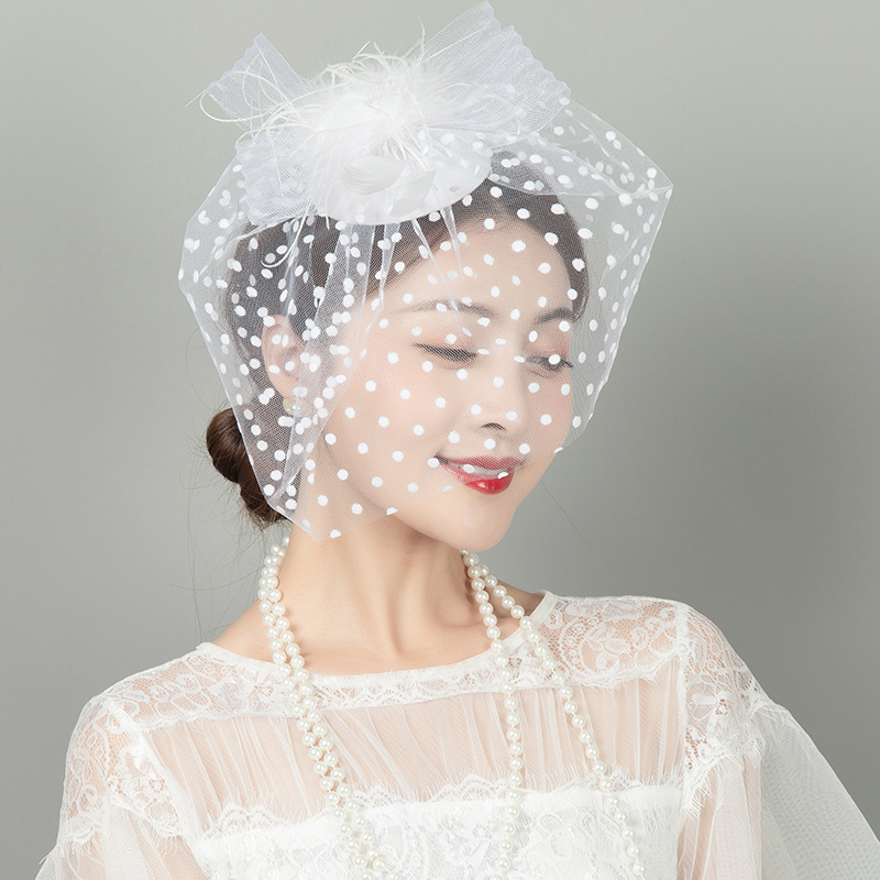 Picture of Retro dance party cheongsam dress accessories mesh hat gloves suit european and american socialite feather face covering hair accessories suit