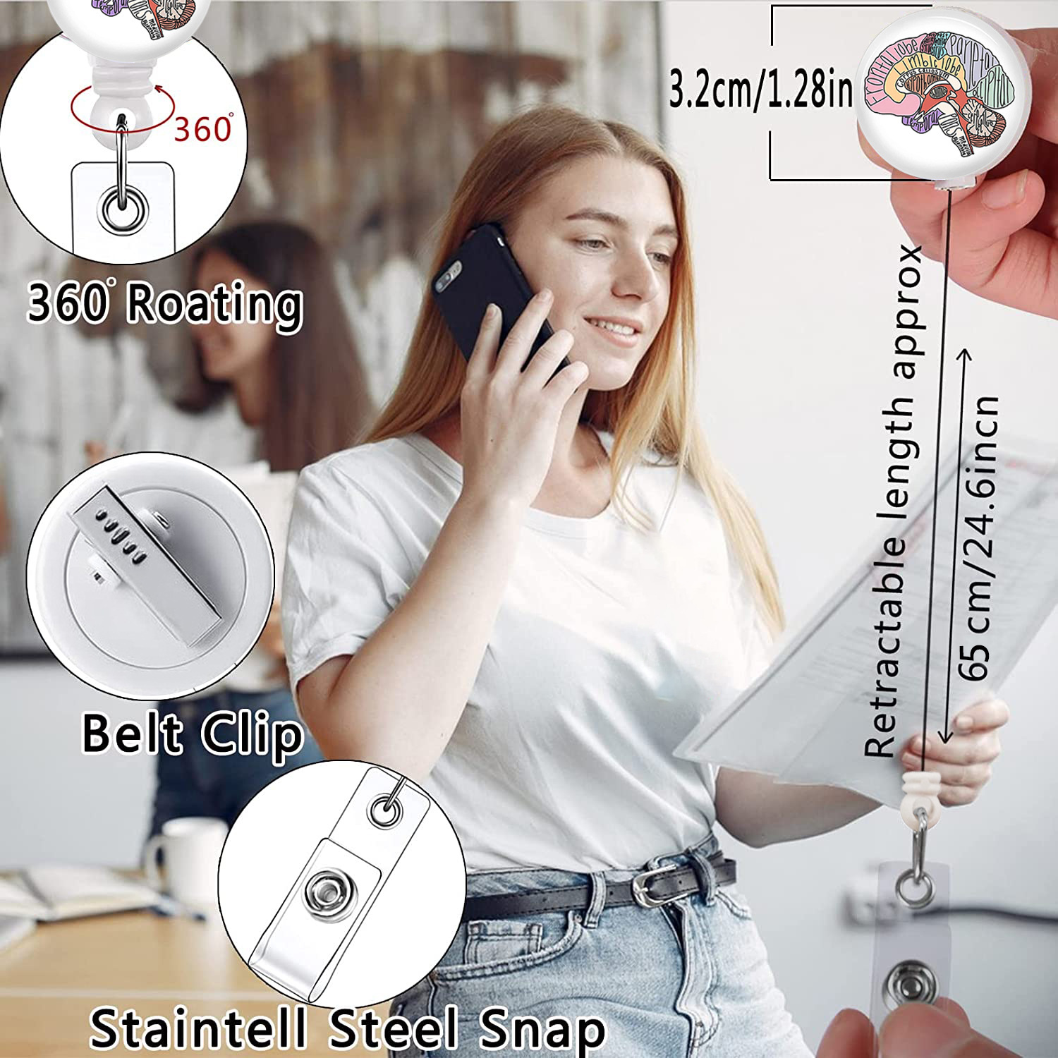 Picture of Heart, Spleen and Lung Brain, Large Intestine Organ Easy-Pull Buckle, Telescopic Easy-Pull Id Buckle, Doctor Nurse Badge Buckle Badge