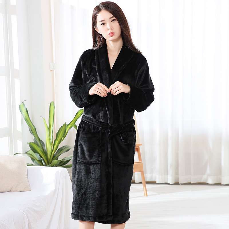 Picture of Factory in stock Flannel Nightgown Exlongation Coral Fleece Bathrobe Couples Home Clothes Pajamas Autumn and Winter Bathrobe for Men and Women