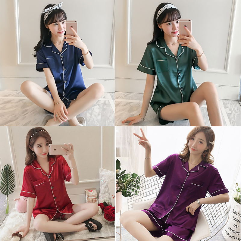 Factory Pajamas Women's Summer Silk Short-sleeved Two-piece Suit Cute Thin Ice Silk Summer Women's Home Clothes Hot Sale