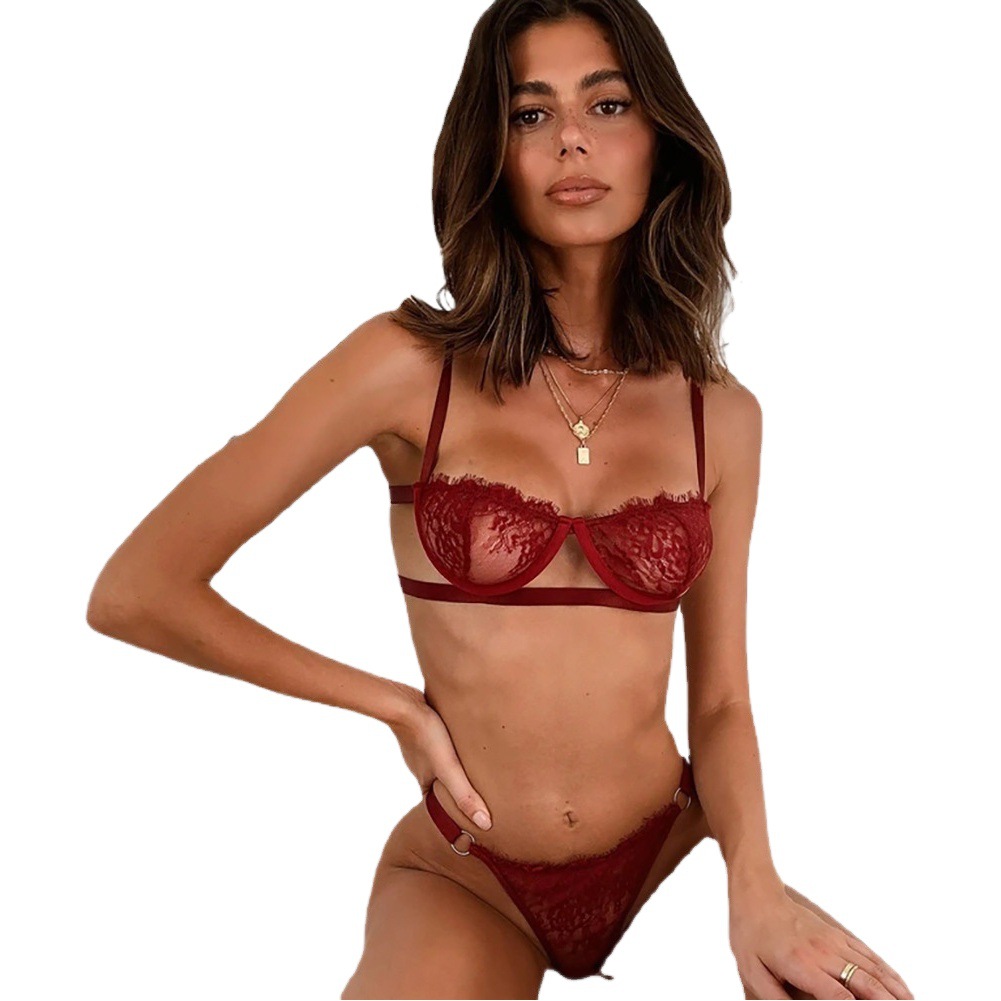 Picture of European and American Hot-Selling Sexy Underwear Steel Ring Lace Women's Sexy See-Through Underwear Suspender Three-Point Suit