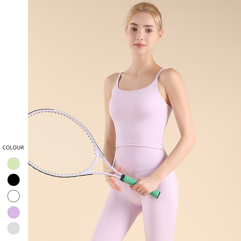 Nude Yoga Vest Fixed Cup Chest Pad Push-Up Pure Color Beautiful Back Breathable Slim Yunda Fitness Suit for Women