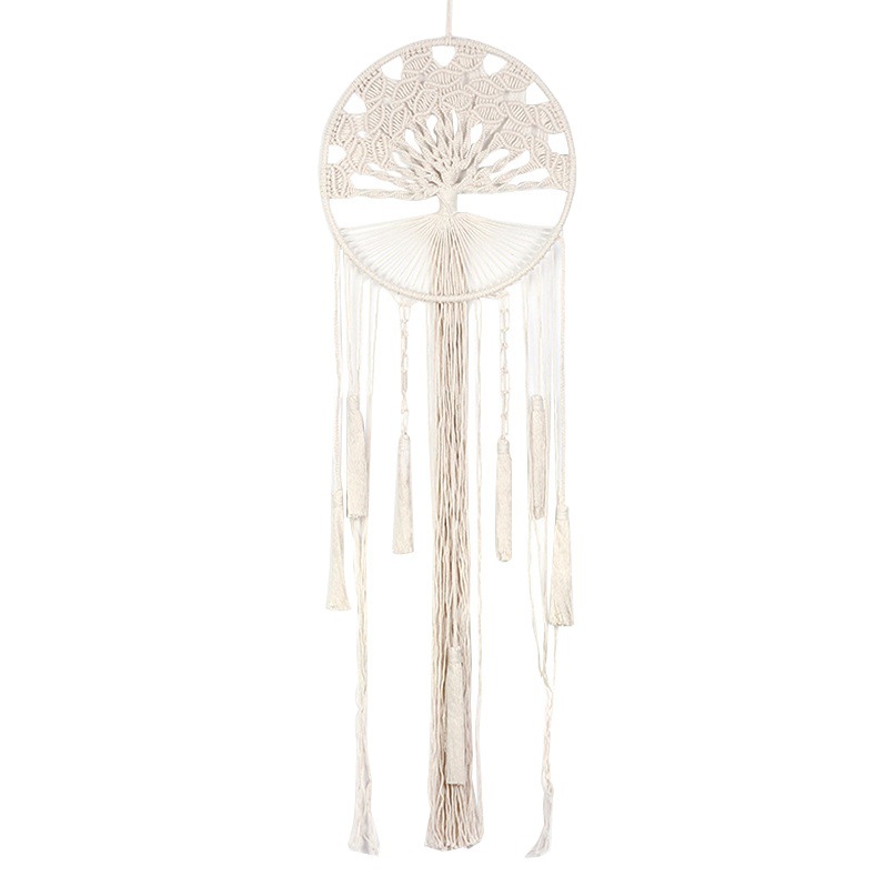 Life Tree Tapestry Dream Catcher Hand-woven Bohemian Tassel Wall Hanging Simple Decorative Pendant for Living Room and Bedroom