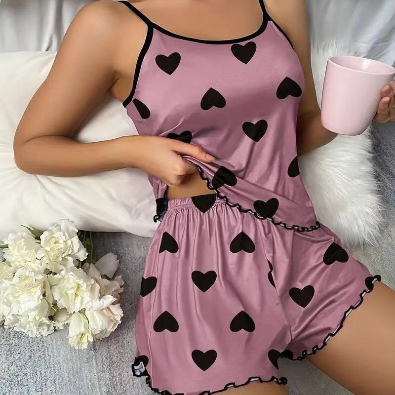 Cross-border hot sale European and American summer women's pajamas two-piece set sexy casual camisole shorts loungewear set batch
