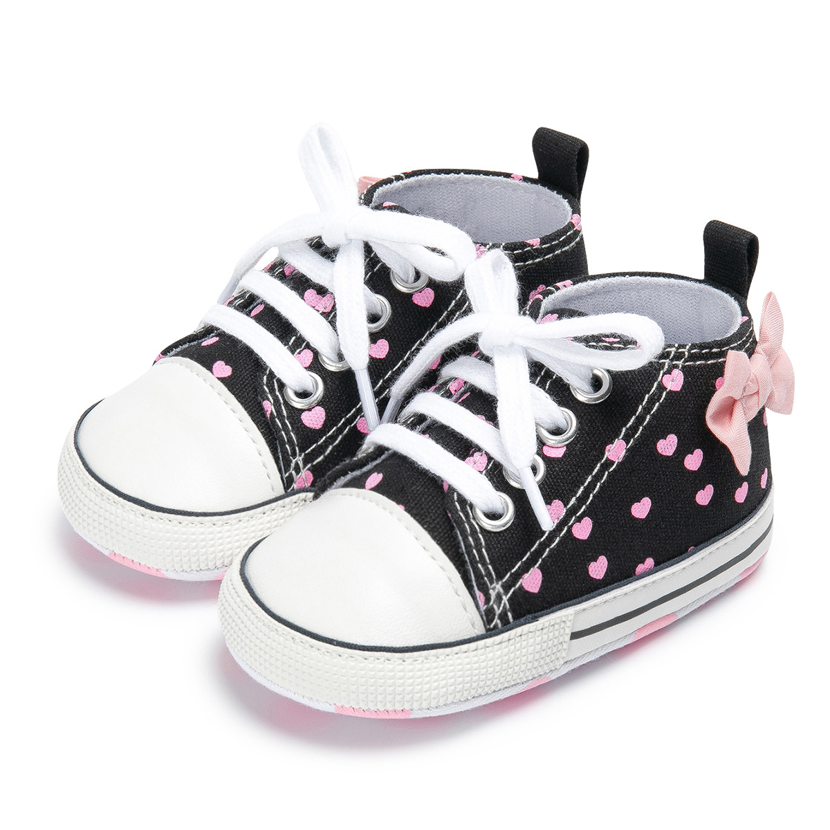 Amazon Baby Girl Canvas Shoes Bow Baby Toddler Shoes Children's Shoes Spring Lace-Up Cute Wholesale Baby Shoes