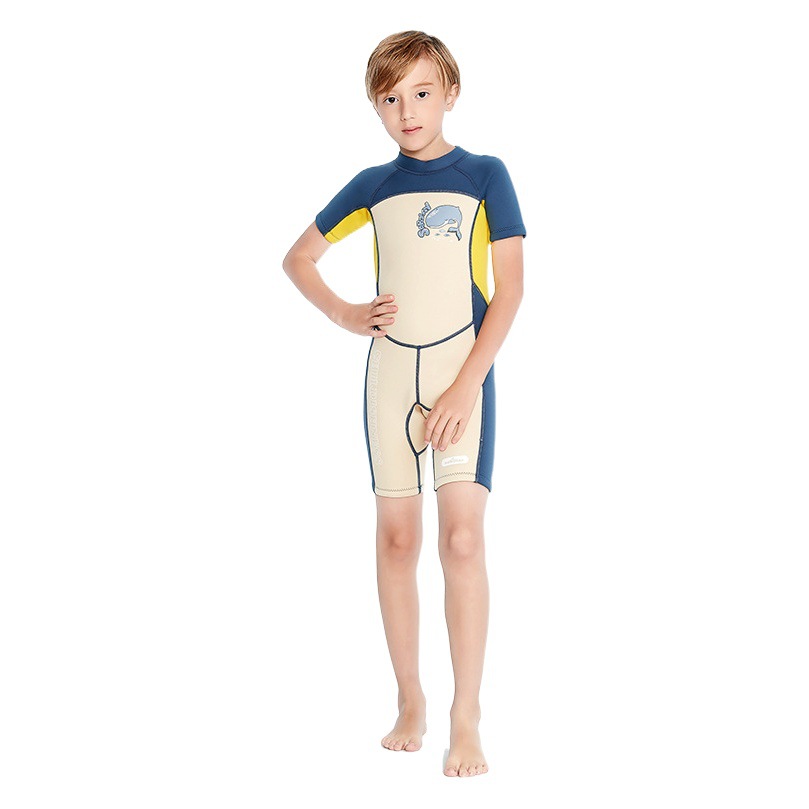 New children's one-piece swimsuit one-piece short sleeve thick surfing suit boys sunscreen hot spring 2MM diving suit