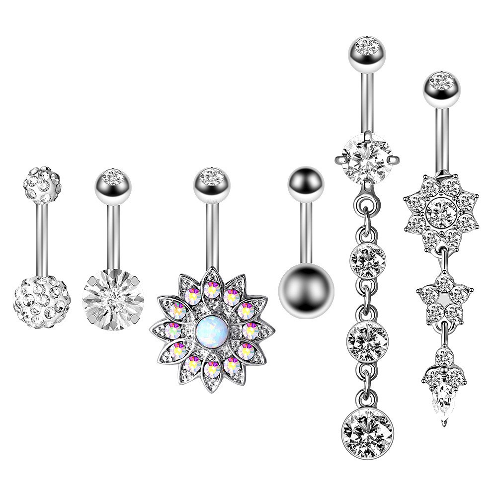 Picture of Amazon Fashionable and Simple Stainless Steel Piercing Navel Ring 6-Piece Set with Zircon Combination Set Piercing Jewelry