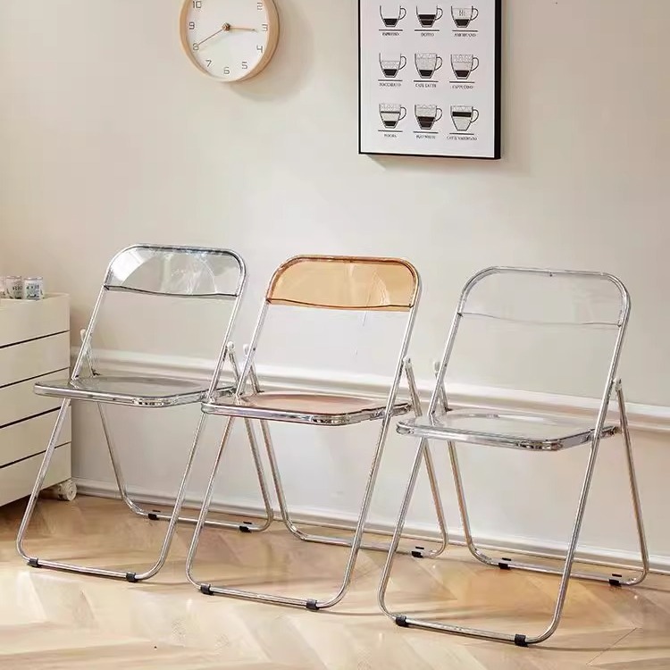Picture of Transparent Internet celebrity chair acrylic folding chair simple photo shop stool ins makeup dining chair for home use