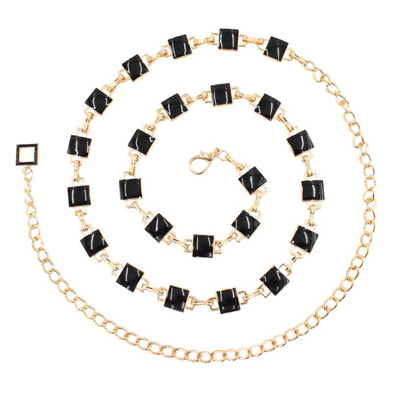 Women's waist chain Instagram style black and white double-sided chain small fragrant style with dress sweater waist decorative belt 2 optional
