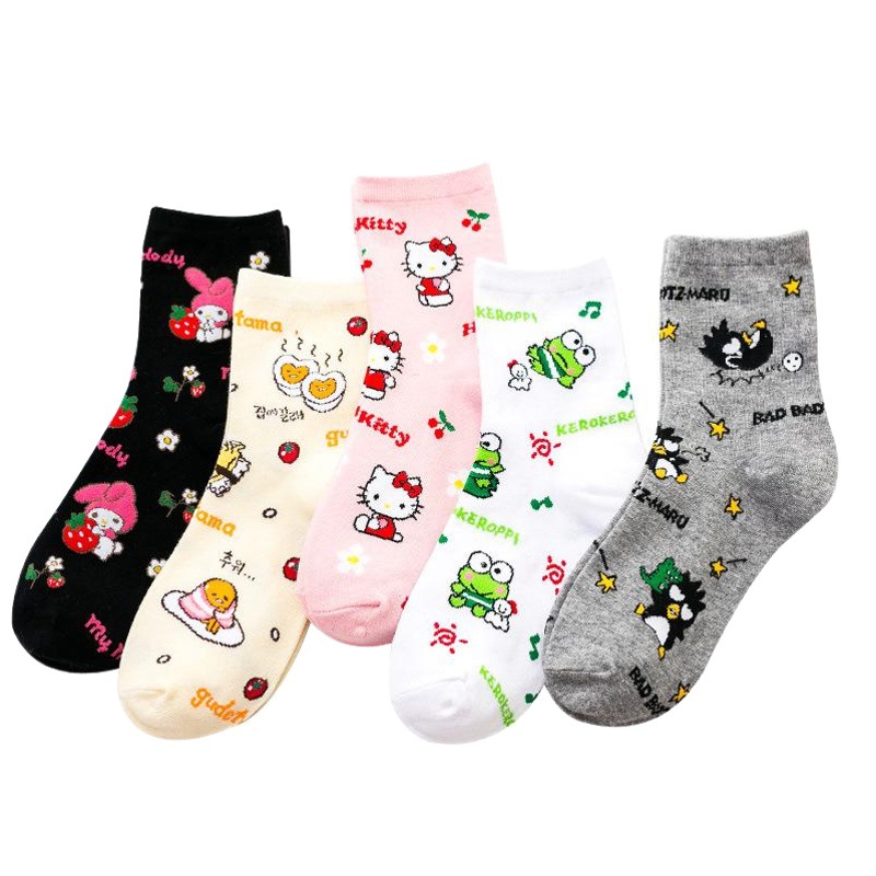 Korean new poached egg cartoon animal Women's cotton mid-calf socks breathable sweat-absorbent women's fashion socks wholesale