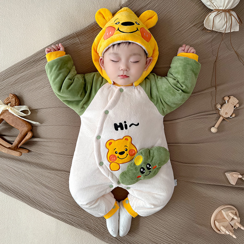 Picture of Baby Autumn and Winter Clothes, Newborn Winter Quilted Fleece-Lined Thickeneded Warm Year of the Snake Baby Jumpsuit Winter Cotton Clothing
