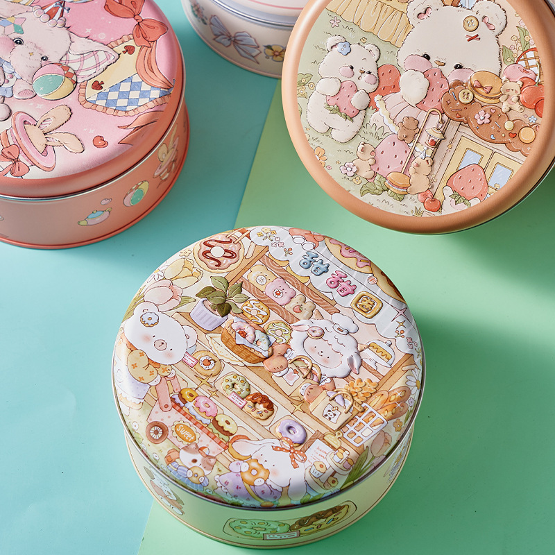 Original New Stereo Relief Round Gongji Cake Box Baking Thousand-Layer Iron Box Biscuit Cookie Candy Packaging