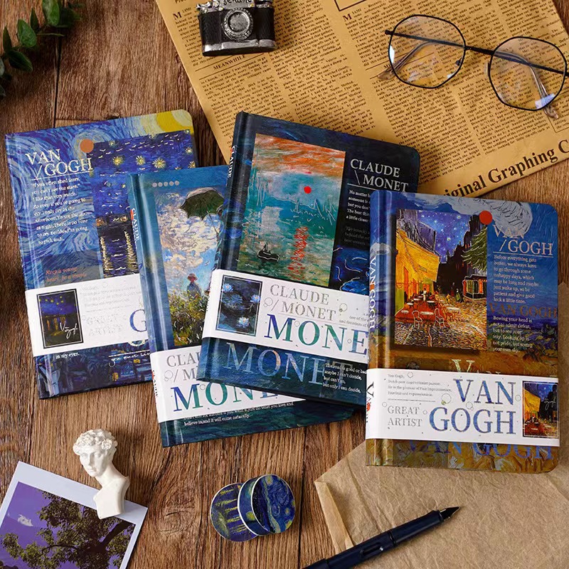 Picture of Starry Sky Ledger Set Creative Tape Sticker Gift Van Gogh Oil Painting Bookmark Set Gift Box Ledger Notebook