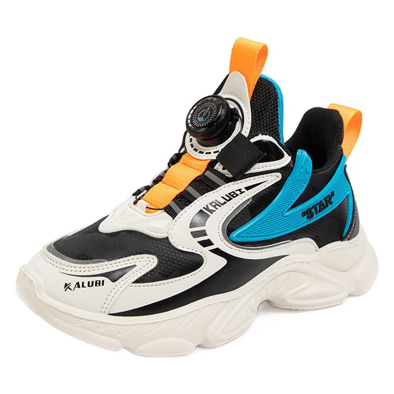 New Leather-Covered Sports Running Shoes for Primary School Students with Swivel Buckles, Handsome Boys' Spring and Autumn Versatile Basketball Shoes for Girls