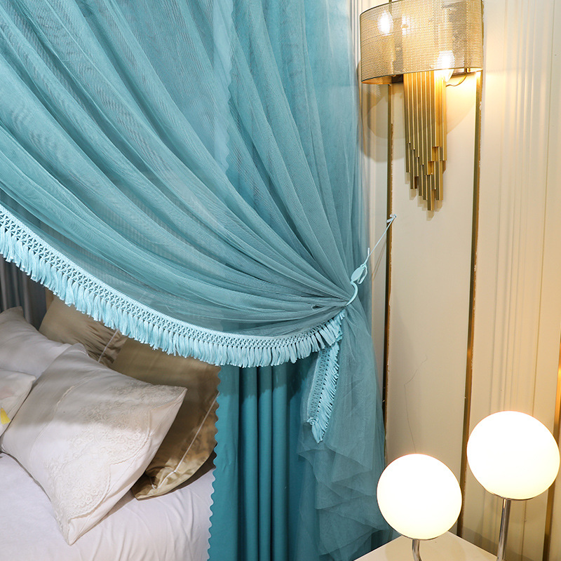 Picture of Princess Wind Shading Tassel Bed Mantle Floor-Standing Mosquito Net Thickened Cloth Curtain Court Wind Bedroom Dust-proof Net Paint Bracket