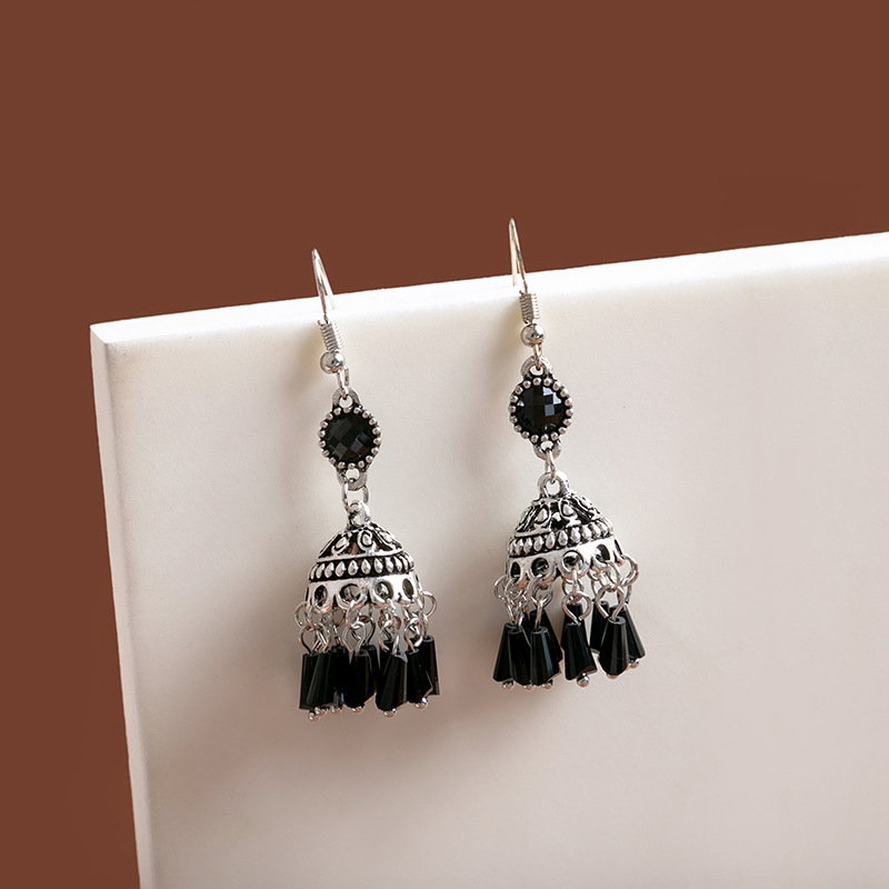 European and American Cross-border Source Retro Baroque Court Style with Color Diamond Ear Hook Earrings Tassel Super Fairy Antique Ear Jewelry