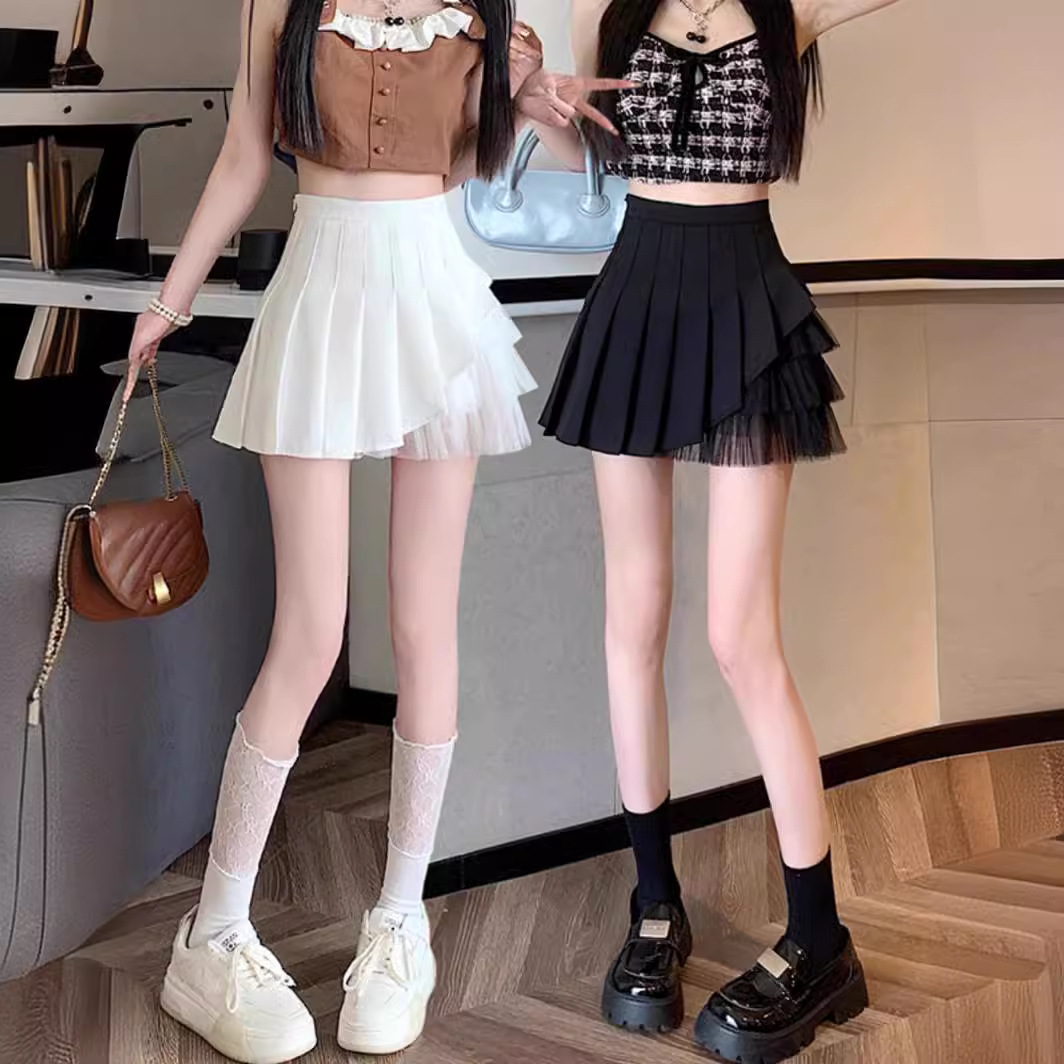 Foreign trade mall withdrawal withdrawal cabinet tail goods mesh pleated skirt female niche small skirt slimming A- line skirt