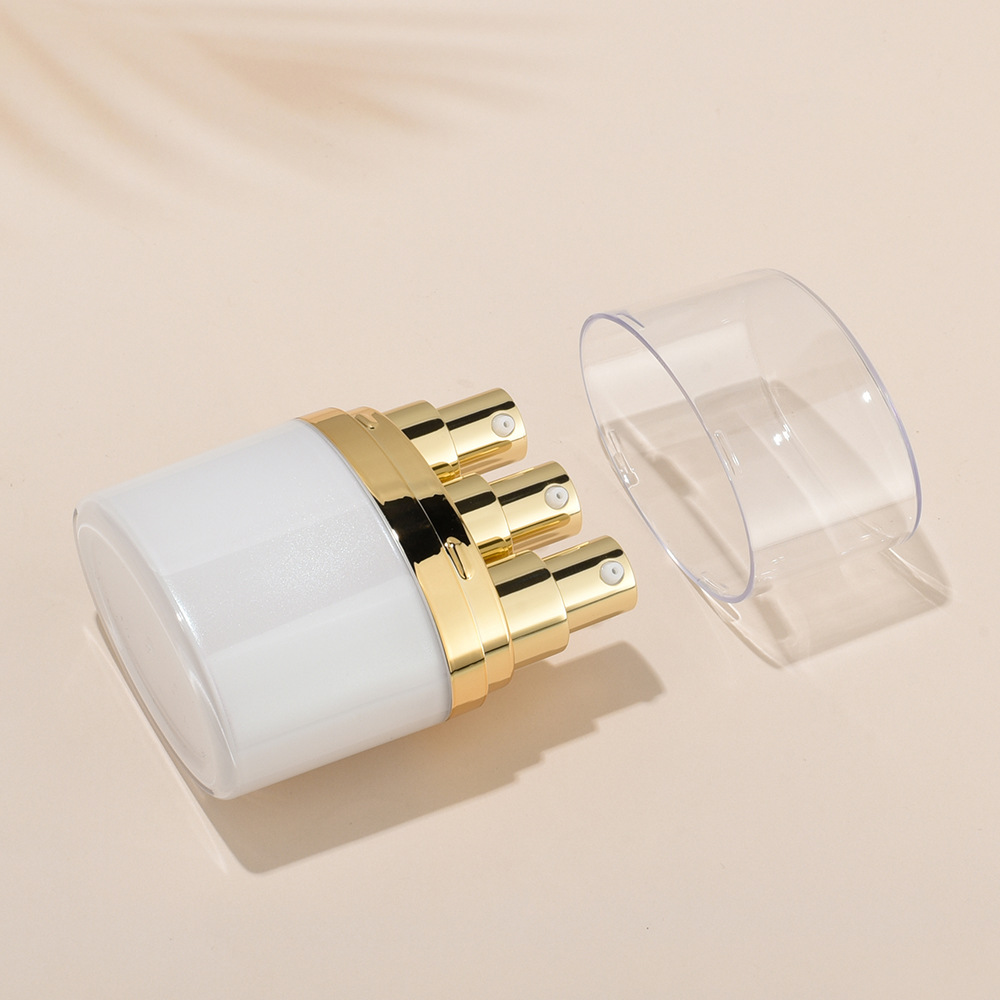 In stock white vacuum 15ml acrylic three tube lotion bottle morning and night cream eye cream portable cosmetics travel sub-packaging