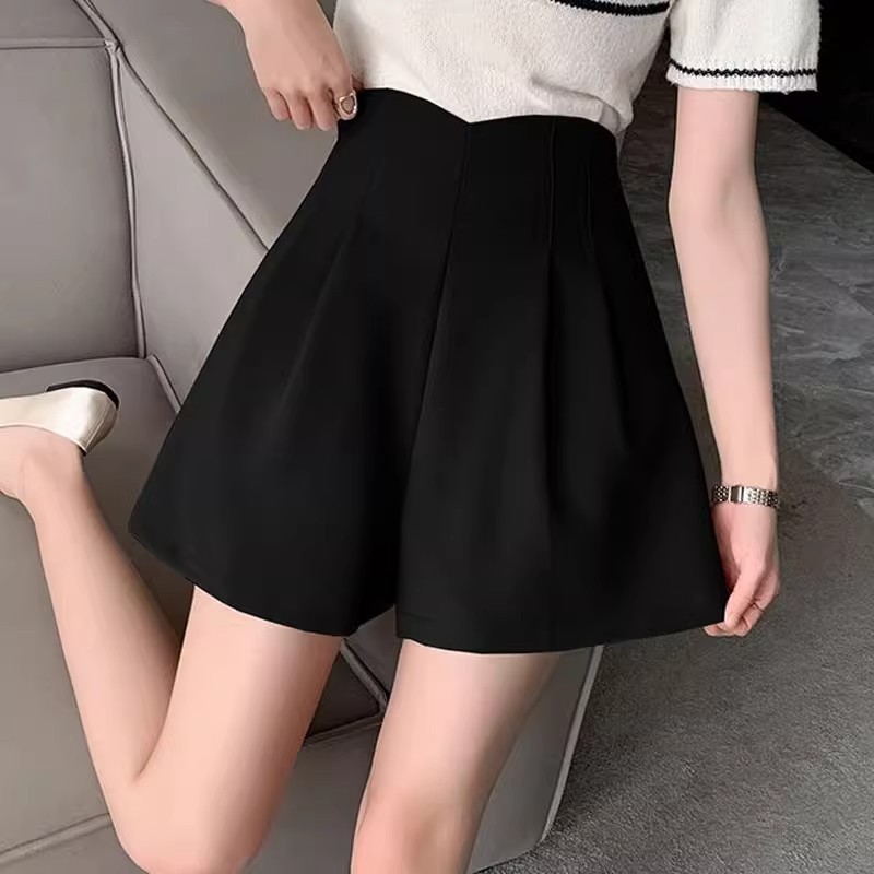 plus size Suit Shorts Women's Spring and Summer A- line chubby girl High Waist Casual Pants Black Wide Leg Pants Slimming Belly Covering Overalls
