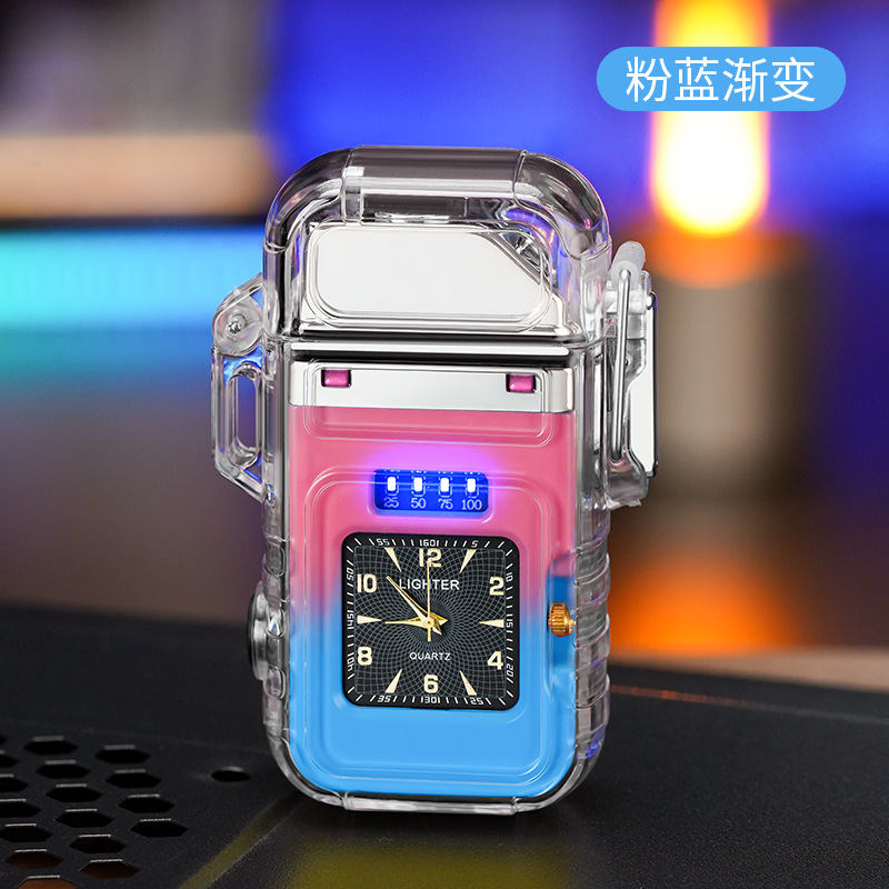 Picture of New waterproof lighter with dial transparent shell double arc charging cigarette lighter with COB strong light lighting wholesale