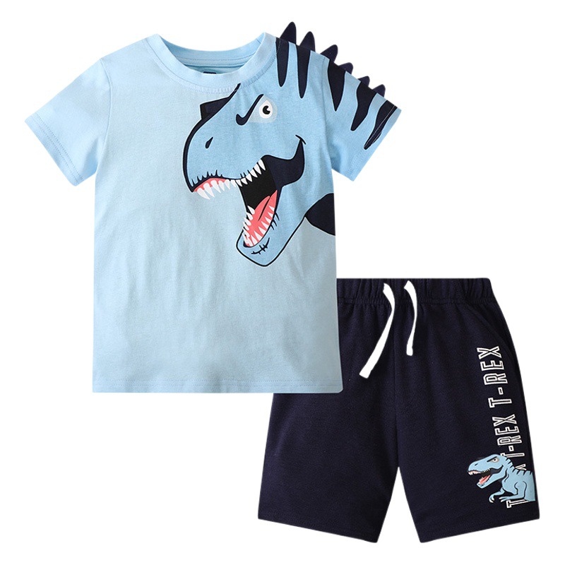 Summer T-shirt boy baby wholesale suit dinosaur T short sleeve two-piece summer children's clothing trendy men's top