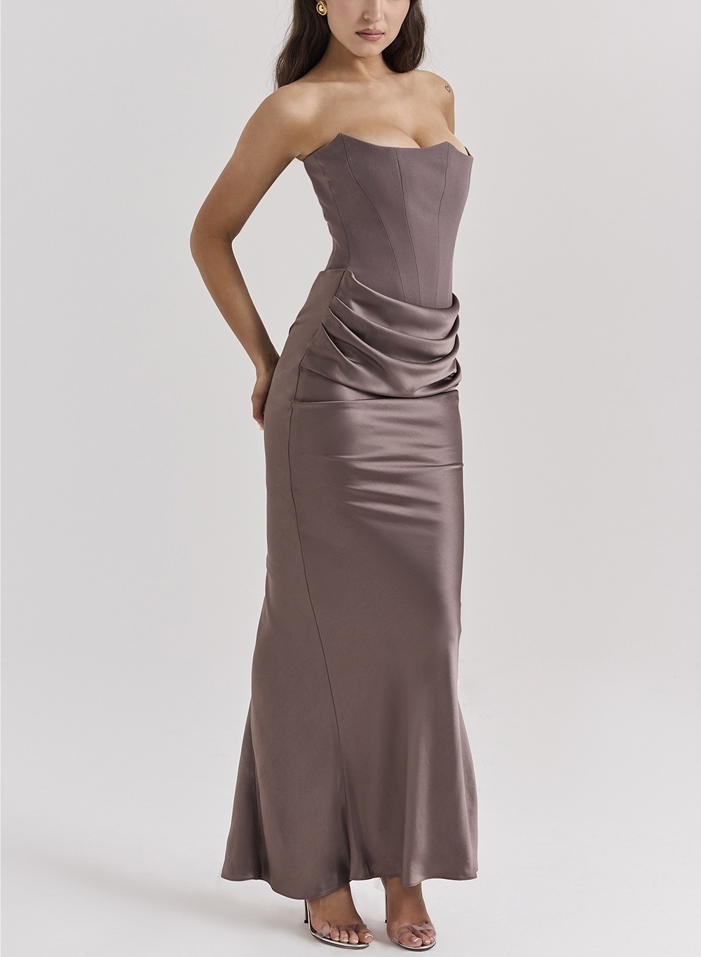 Picture of European and American ins cross-border new multi-color waist tube chest off-shoulder fishbone pleated long hip conjoined dress