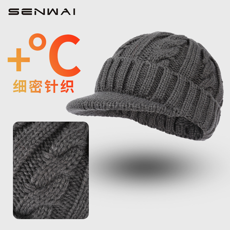 Picture of Hat men's winter warm fleece-lined thickened cap men's knitted cap outdoor cycling ear protection cold wool cap