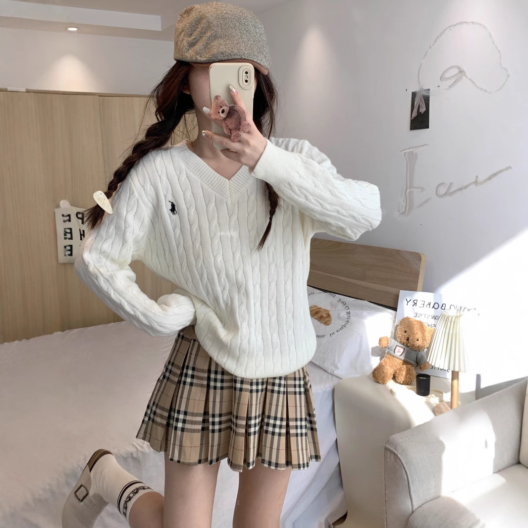 Embroidered Pattern Twist Sweater Knitwear Women's Autumn and Winter Loose Slimming Long-sleeved Base Korean Style Student Top