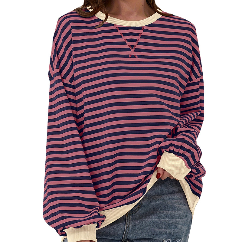Picture of Europe and the United States cross-border Amazon autumn and winter new casual striped color matching T-shirt top