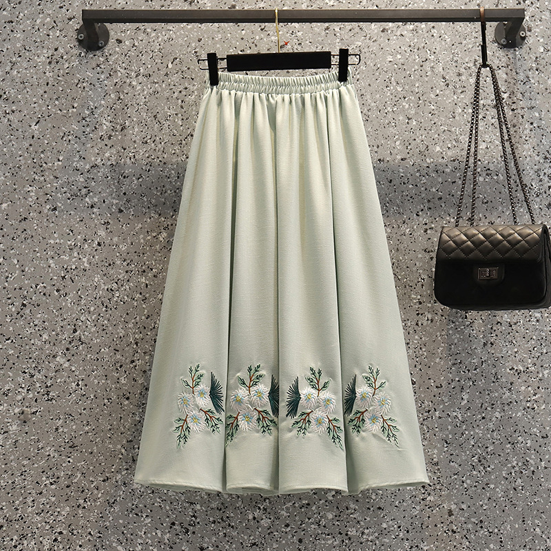 Picture of Strict Selection of Retro National Style Daily Improved Tang Suit Cheongsam Cotton and Linen Embroidered Top Chinese Style Seven-point Sleeve Tea Dress Skirt