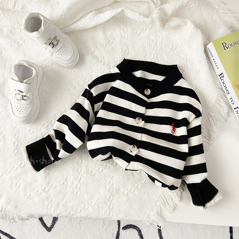 Picture of [in stock] Boys and girls winter striped cardigan children's sweater coat 2025 spring and autumn baby round neck