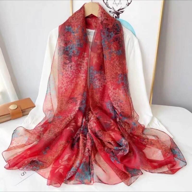 Picture of Spring and Summer New Soft Yarn Sunscreen Shawl Summer Thin Imitation Silk Long Silk Scarf Fashion Printed Flower Scarf