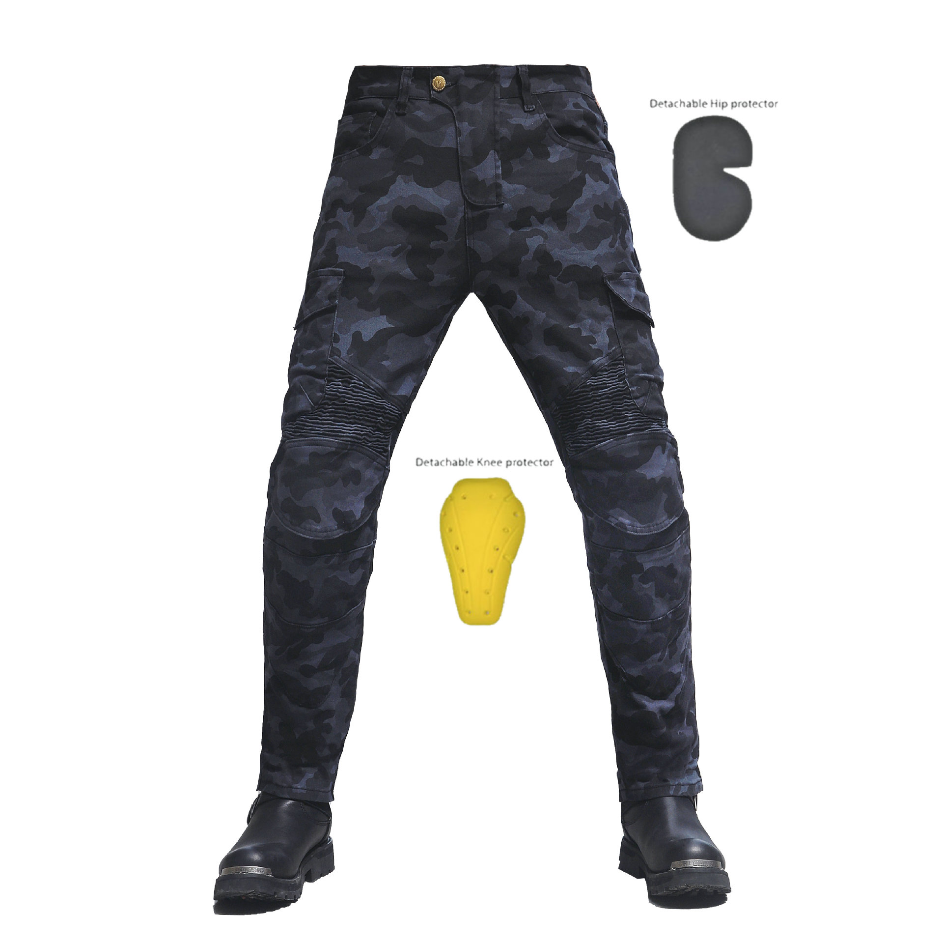 Picture of New Motorcycle Pants, Four-Season Casual Pants, Slim Black Cargo Pants, Motorcycle Cycling Jeans, Men's Multi-Bag