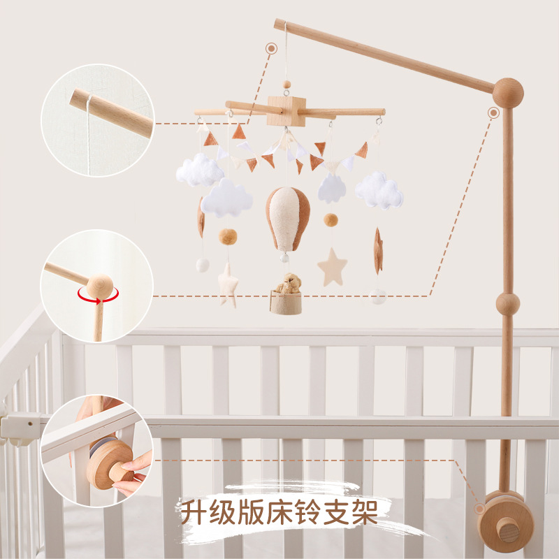 Amazon Wooden Baby Bed Bell Bracket Rotatable Baby Comforting Bracket Floor Hanging Wooden Bed Bell Toy