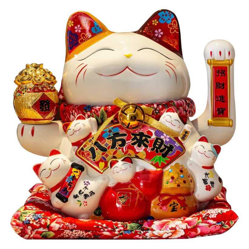 Picture of Factory wholesale electric ceramic waving cat ornaments opened big small size shop cashier home living room gift