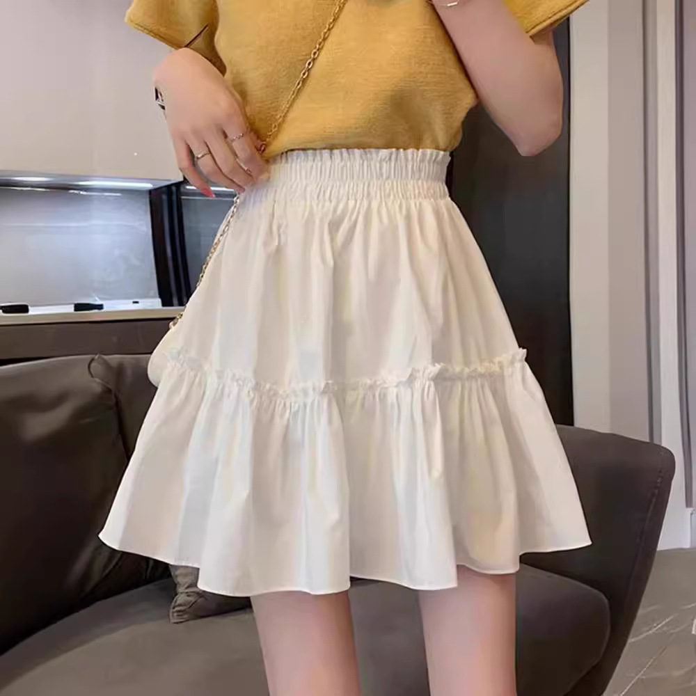 White Skirt Summer 2024 New High Waist College Style Fairy Hip-Covering Elegant A- Shaped Casual Pontoon Skirt
