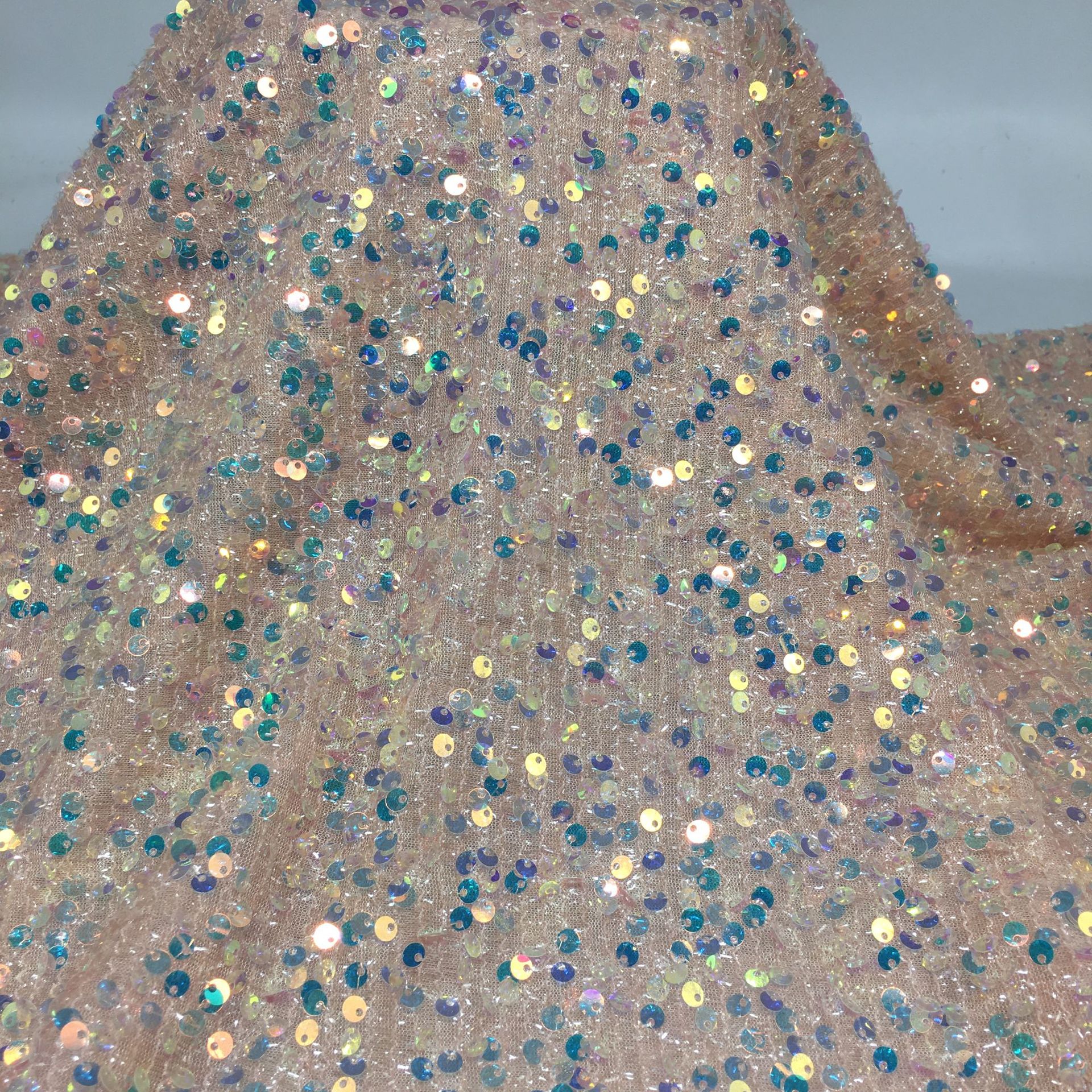 Picture of 5mm centipede yarn sequin embroidered mesh wedding fashion stage clothing cushion tablecloth sequin fabric embroidered sequin cloth