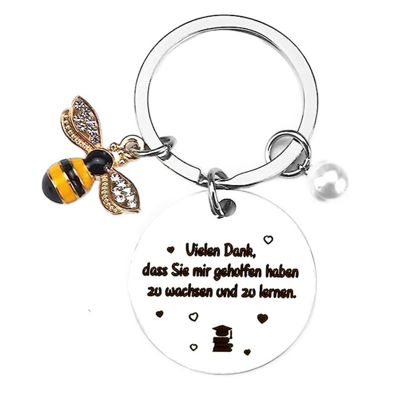 Cross-border new teacher's day stainless steel keychain Bee pendant German keychain Teacher's Day creative gift