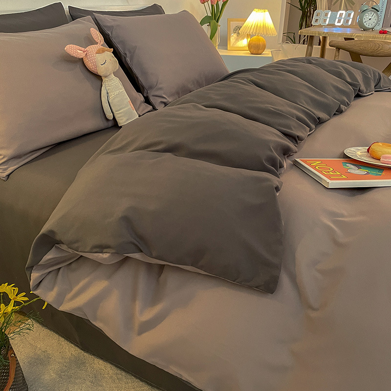 Japanese-style Double Four-piece Set for Naked Sleeping, Good Quality Washed Cotton Bed Sheets and Quilt Cover, Student Three-piece Bedding Set Wholesale