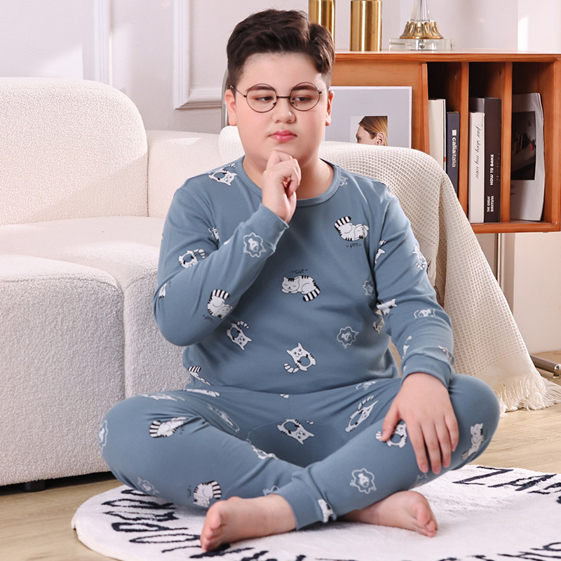 Picture of Chubby Children's Autumn Clothes and Trousers for Boys Plus Fat Plus Plus Teenage Cotton Big Boy Pajamas Children's Thermal Underwear suit